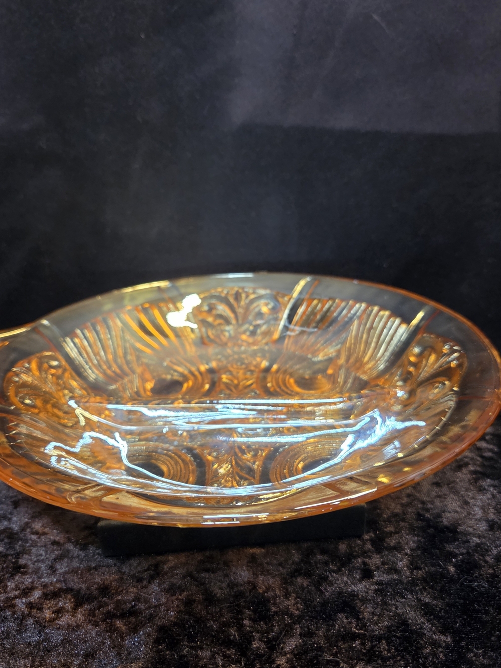 1950s Indiana Glass "Killarney" Amber 2-part, footed Relish Dish